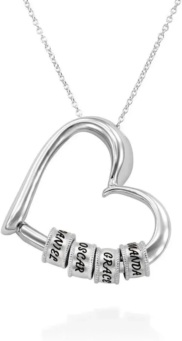 Custom Engraved Heart Pendant Necklace,Family name Necklace,Custom Engraved Beads Name Necklace,personalized necklace