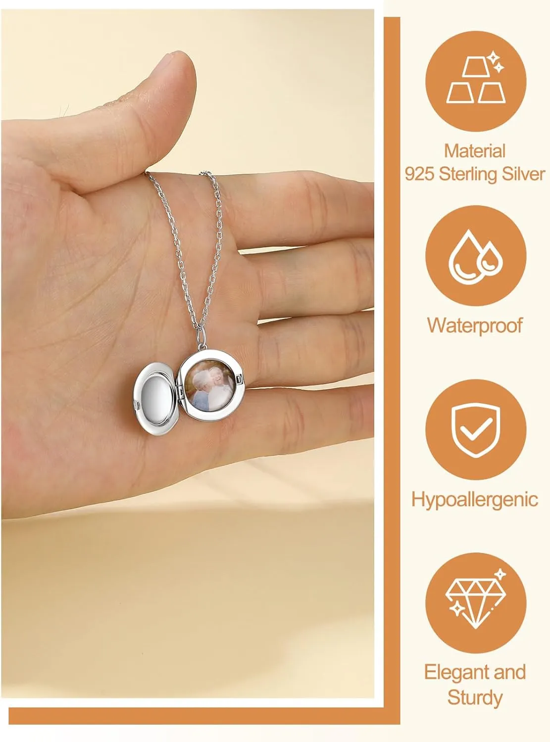 Custom4U Round/Oval Silver Locket Necklace That Holds Picture,Personalized Photo Medallion Pendant Gold 18k Plated 925 Sterling Silver   Chain 16"/18"/22",Memory Gifts for Mother Mom Women