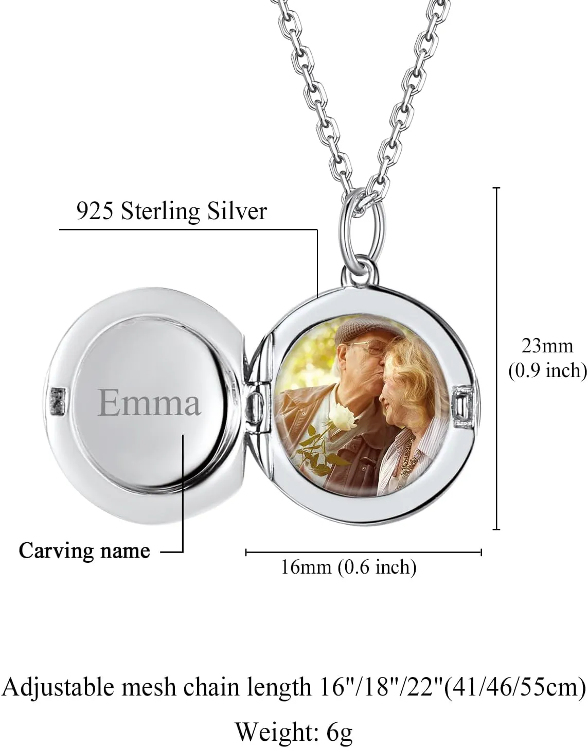Custom4U Round/Oval Silver Locket Necklace That Holds Picture,Personalized Photo Medallion Pendant Gold 18k Plated 925 Sterling Silver   Chain 16"/18"/22",Memory Gifts for Mother Mom Women