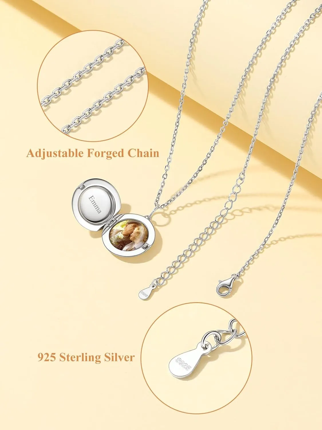 Custom4U Round/Oval Silver Locket Necklace That Holds Picture,Personalized Photo Medallion Pendant Gold 18k Plated 925 Sterling Silver   Chain 16"/18"/22",Memory Gifts for Mother Mom Women