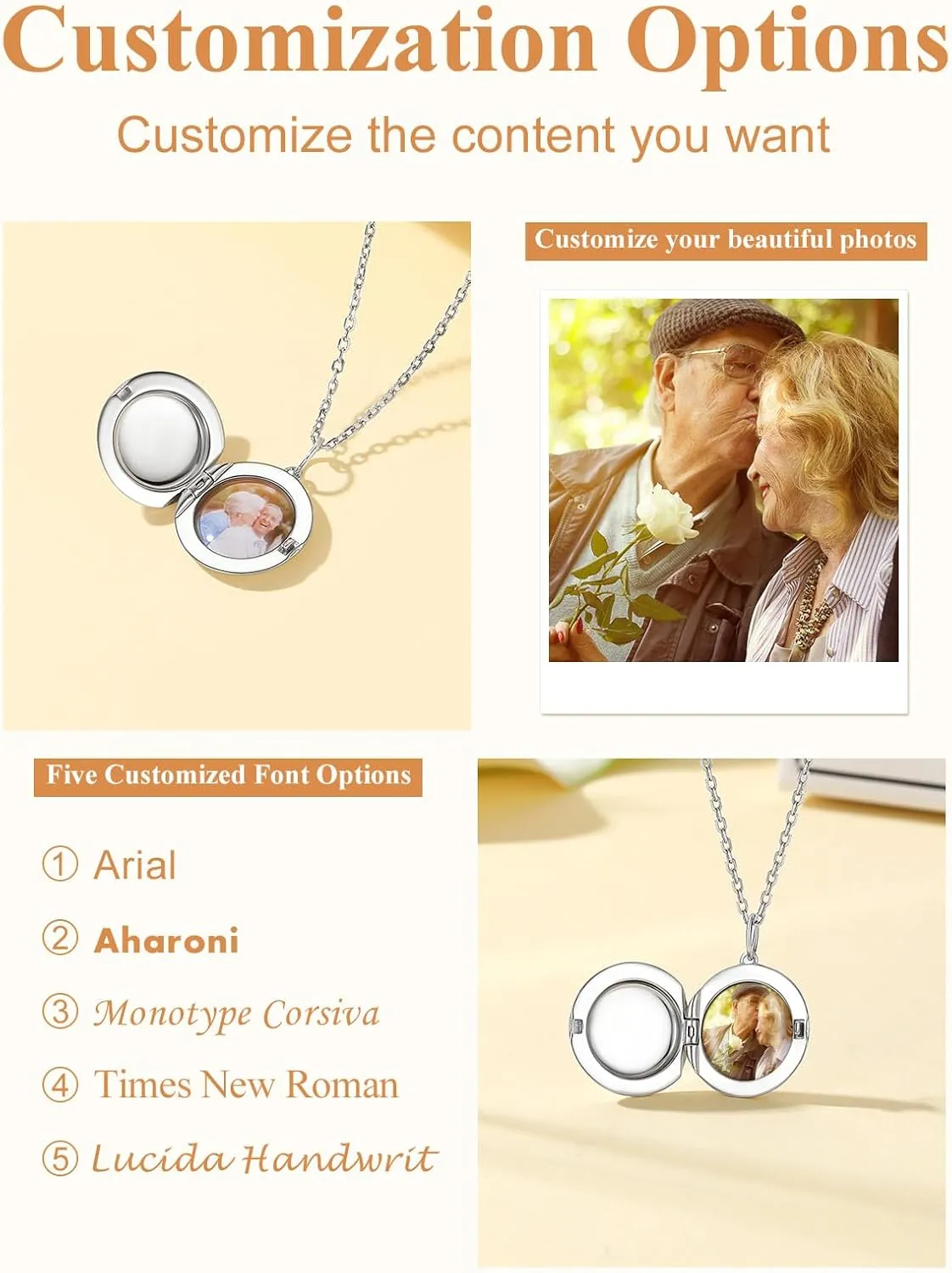 Custom4U Round/Oval Silver Locket Necklace That Holds Picture,Personalized Photo Medallion Pendant Gold 18k Plated 925 Sterling Silver   Chain 16"/18"/22",Memory Gifts for Mother Mom Women