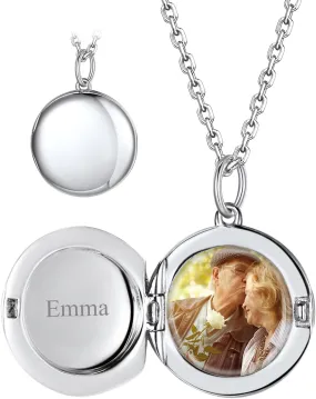 Custom4U Round/Oval Silver Locket Necklace That Holds Picture,Personalized Photo Medallion Pendant Gold 18k Plated 925 Sterling Silver   Chain 16"/18"/22",Memory Gifts for Mother Mom Women