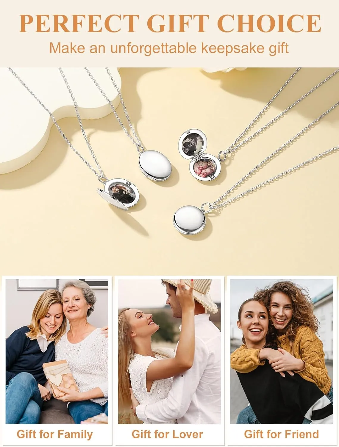 Custom4U Round/Oval Silver Locket Necklace That Holds Picture,Personalized Photo Medallion Pendant Gold 18k Plated 925 Sterling Silver   Chain 16"/18"/22",Memory Gifts for Mother Mom Women
