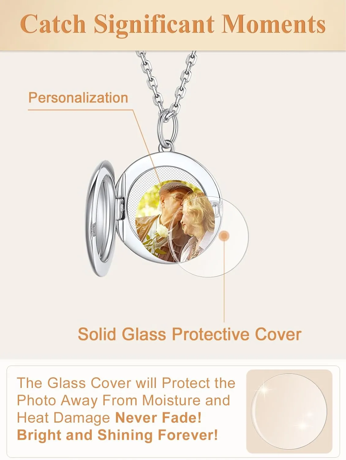 Custom4U Round/Oval Silver Locket Necklace That Holds Picture,Personalized Photo Medallion Pendant Gold 18k Plated 925 Sterling Silver   Chain 16"/18"/22",Memory Gifts for Mother Mom Women