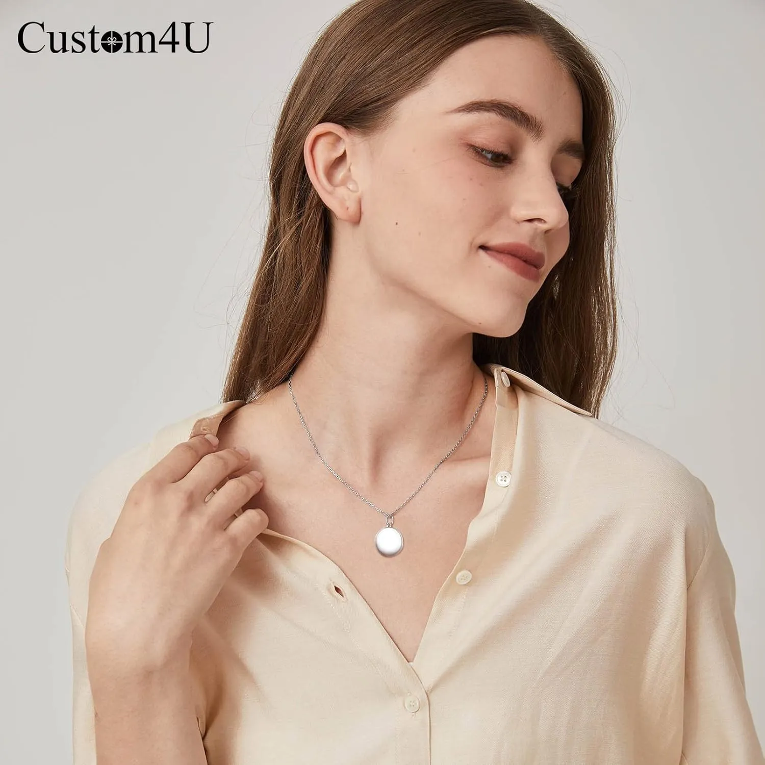 Custom4U Round/Oval Silver Locket Necklace That Holds Picture,Personalized Photo Medallion Pendant Gold 18k Plated 925 Sterling Silver   Chain 16"/18"/22",Memory Gifts for Mother Mom Women
