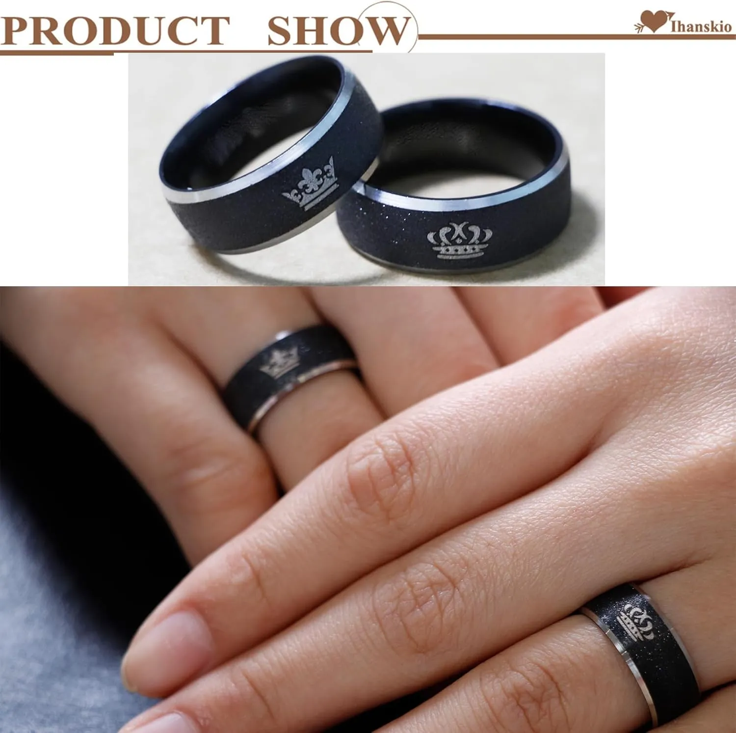 Customize Frosted Crown Couple Rings Matching Promise Ring Her King His Queen Engraved Matte Engagement Wedding Bands Anniversary Titanium Steel Black 6mm Personalized