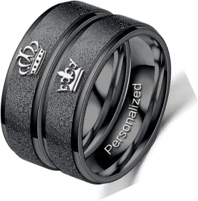 Customize Frosted Crown Couple Rings Matching Promise Ring Her King His Queen Engraved Matte Engagement Wedding Bands Anniversary Titanium Steel Black 6mm Personalized