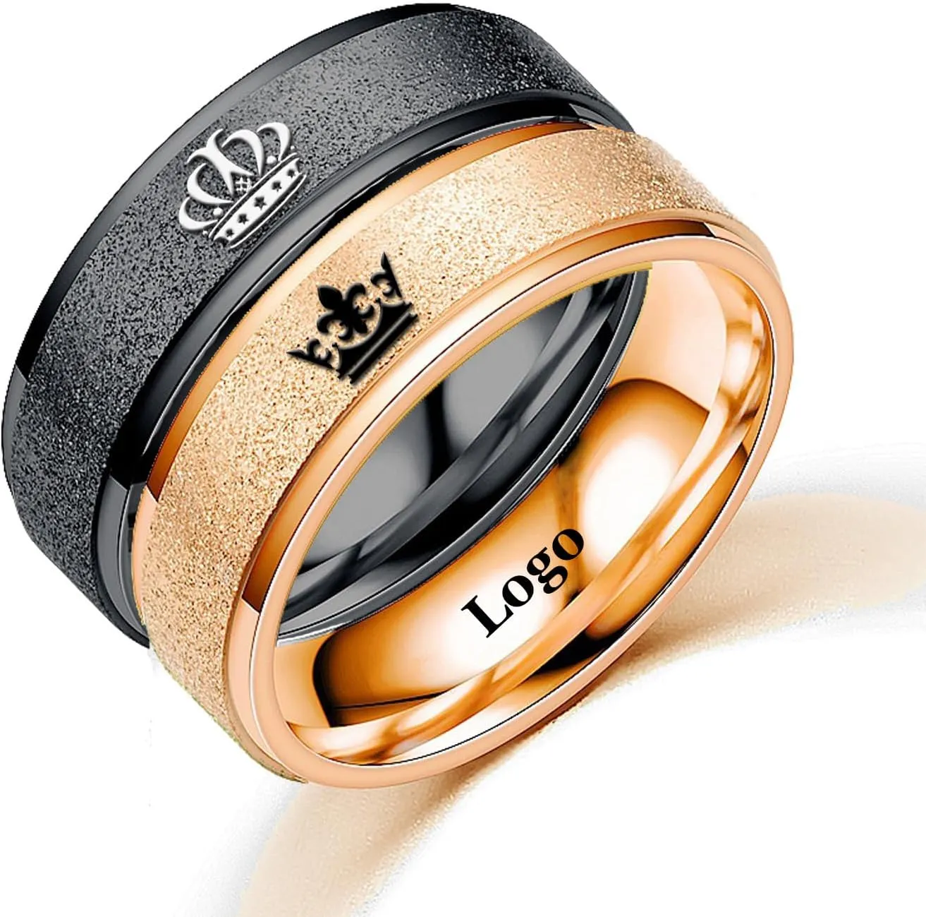 Customize Frosted Crown Couple Rings Matching Promise Ring Her King His Queen Engraved Matte Engagement Wedding Bands Anniversary Titanium Steel Black 6mm Personalized