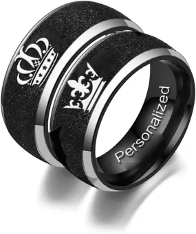 Customize Frosted Crown Couple Rings Matching Promise Ring Her King His Queen Engraved Matte Engagement Wedding Bands Anniversary Titanium Steel Black 6mm Personalized