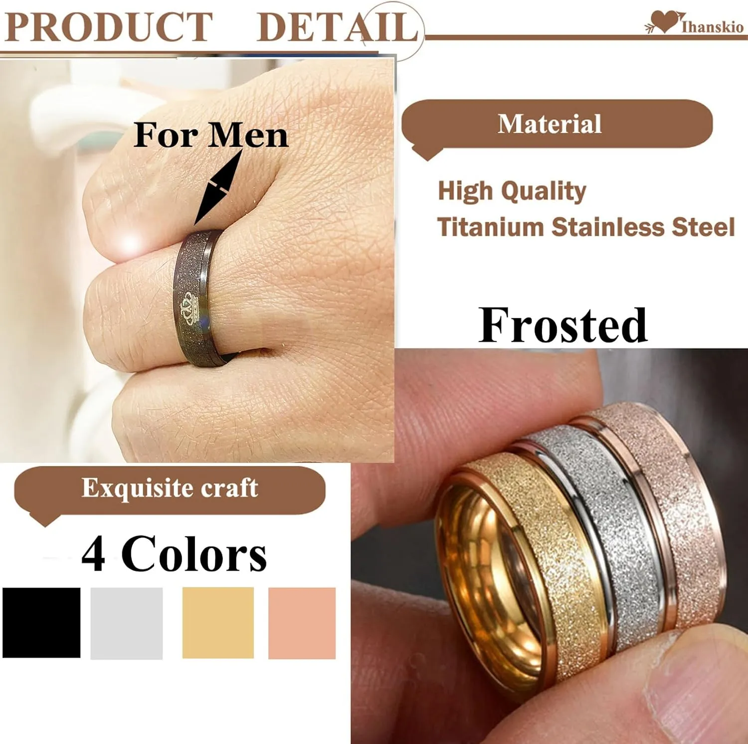 Customize Frosted Crown Couple Rings Matching Promise Ring Her King His Queen Engraved Matte Engagement Wedding Bands Anniversary Titanium Steel Black 6mm Personalized