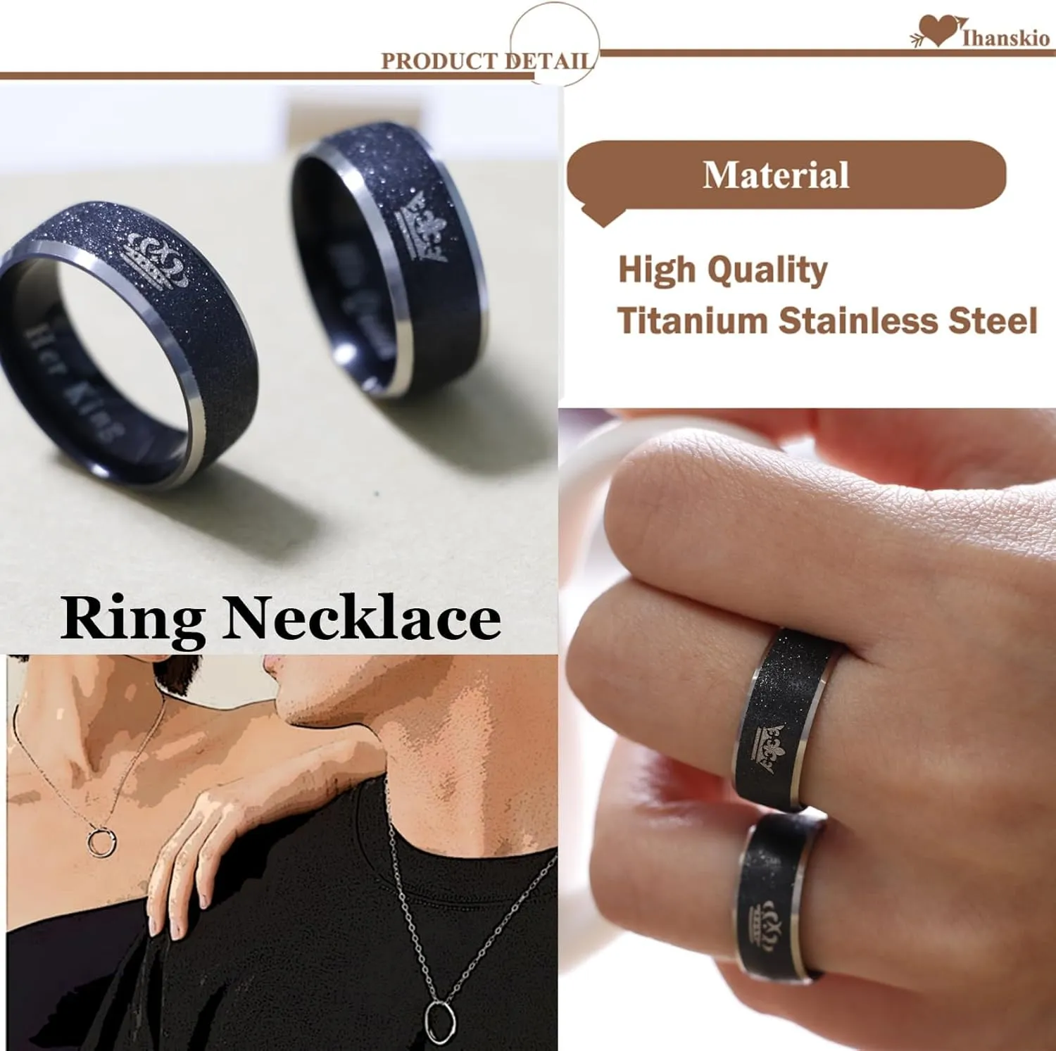Customize Frosted Crown Couple Rings Matching Promise Ring Her King His Queen Engraved Matte Engagement Wedding Bands Anniversary Titanium Steel Black 6mm Personalized