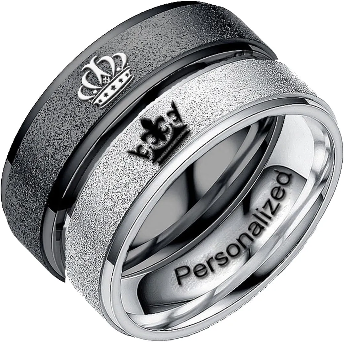 Customize Frosted Crown Couple Rings Matching Promise Ring Her King His Queen Engraved Matte Engagement Wedding Bands Anniversary Titanium Steel Black 6mm Personalized