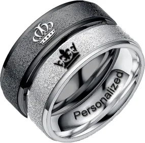 Customize Frosted Crown Couple Rings Matching Promise Ring Her King His Queen Engraved Matte Engagement Wedding Bands Anniversary Titanium Steel Black 6mm Personalized