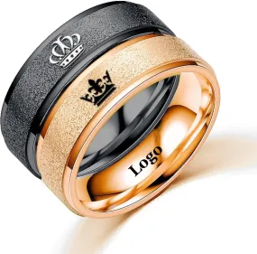 Customize Frosted Crown Couple Rings Matching Promise Ring Her King His Queen Engraved Matte Engagement Wedding Bands Anniversary Titanium Steel Black 6mm Personalized