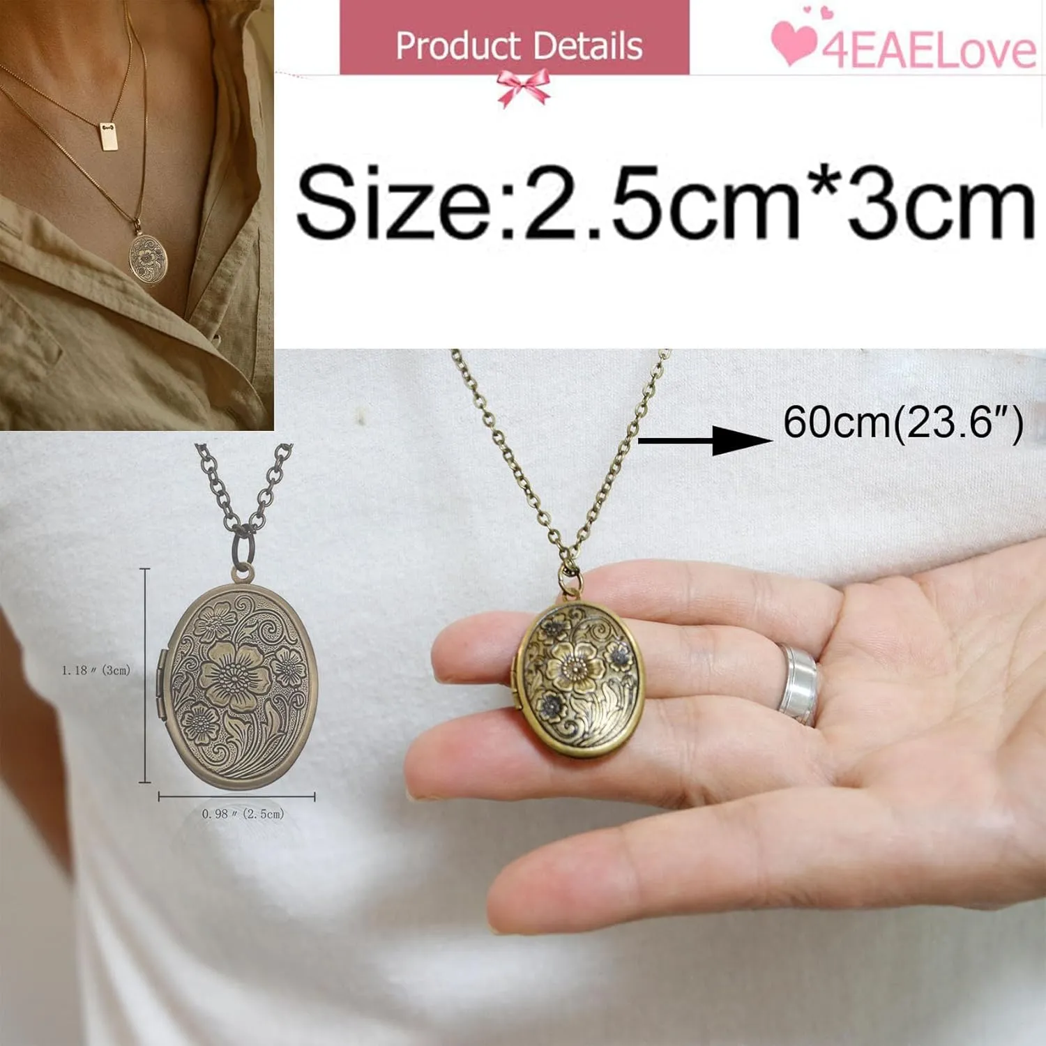 Customize Heart Locket Pendant Necklace Can Open DIY Photo Flower Carved Charm Picture Locket Necklace Titanium Stainless Steel