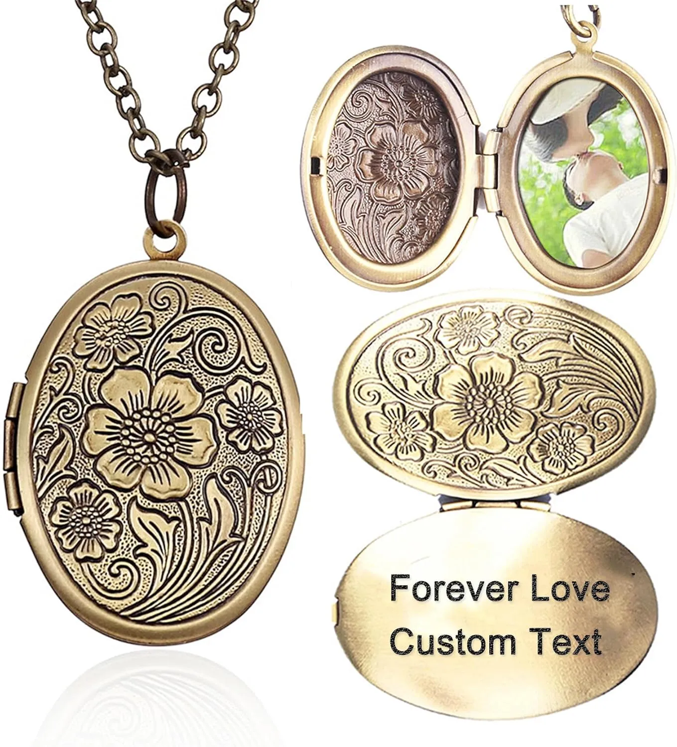 Customize Heart Locket Pendant Necklace Can Open DIY Photo Flower Carved Charm Picture Locket Necklace Titanium Stainless Steel