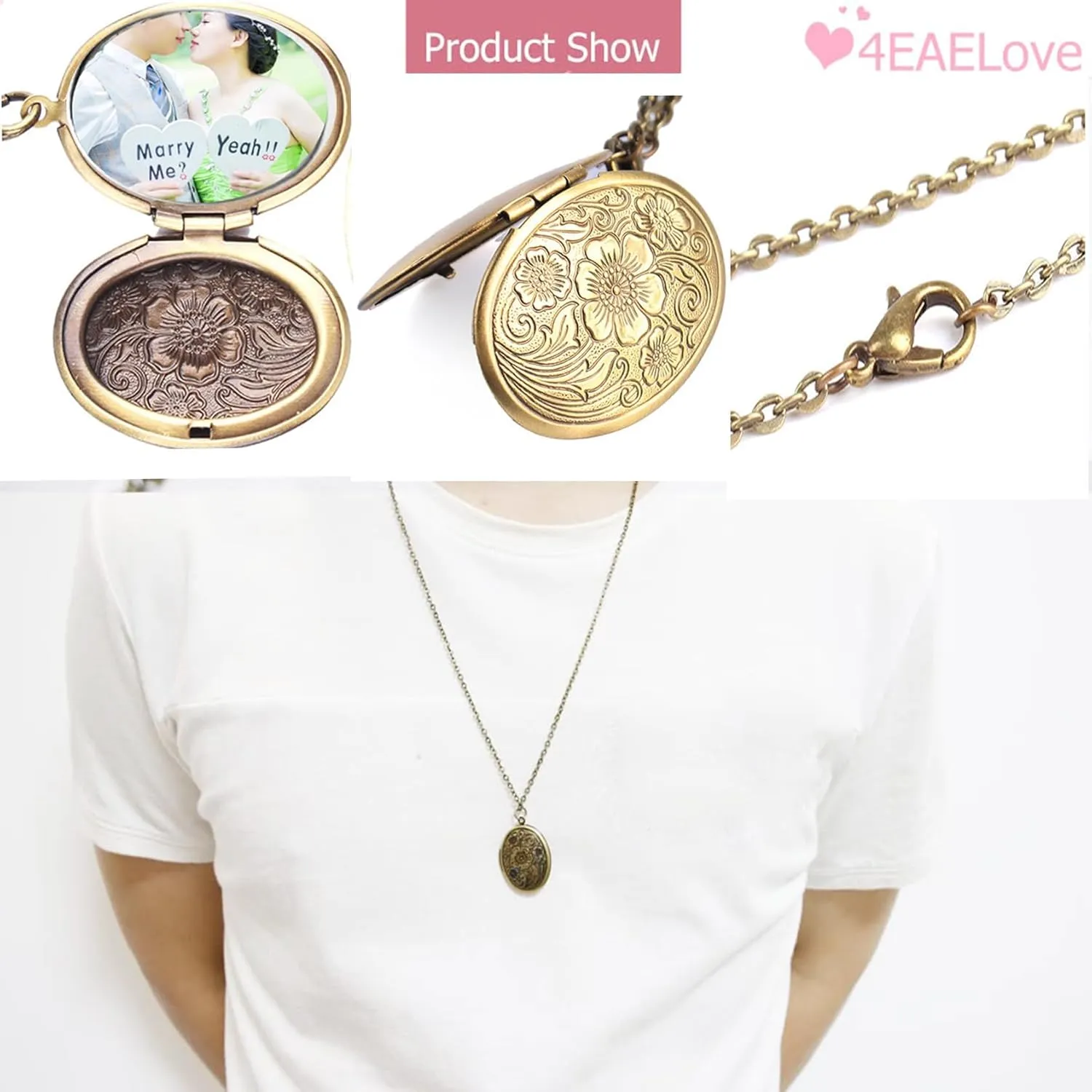 Customize Heart Locket Pendant Necklace Can Open DIY Photo Flower Carved Charm Picture Locket Necklace Titanium Stainless Steel