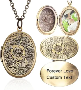 Customize Heart Locket Pendant Necklace Can Open DIY Photo Flower Carved Charm Picture Locket Necklace Titanium Stainless Steel