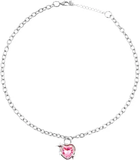 Dainty Choker Necklace for Women Peach Galaxy Love Necklace Women's Light Luxury Small High Grade Sense Lnlaid Zircon Collar Chain Paperclip Minimalist Chain Jewelry Gift (Pink, One Size)