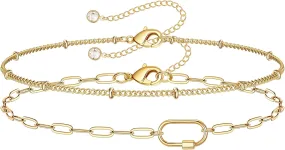 Dainty Gold Bracelets for Women, 14K Gold Plated Adjustable Layered Bracelet Cute Evil Eye Oval Chain Pearl Bar Turtle Gold Bracelets for Women Jewelry