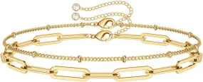 Dainty Gold Bracelets for Women, 14K Gold Plated Adjustable Layered Bracelet Cute Evil Eye Oval Chain Pearl Bar Turtle Gold Bracelets for Women Jewelry