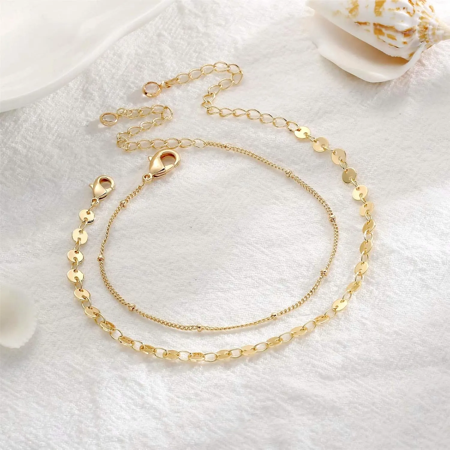 Dainty Gold Bracelets for Women, 14K Gold Plated Adjustable Layered Bracelet Cute Evil Eye Oval Chain Pearl Bar Turtle Gold Bracelets for Women Jewelry