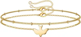Dainty Gold Bracelets for Women, 14K Gold Plated Adjustable Layered Bracelet Cute Evil Eye Oval Chain Pearl Bar Turtle Gold Bracelets for Women Jewelry