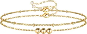 Dainty Gold Bracelets for Women, 14K Gold Plated Adjustable Layered Bracelet Cute Evil Eye Oval Chain Pearl Bar Turtle Gold Bracelets for Women Jewelry