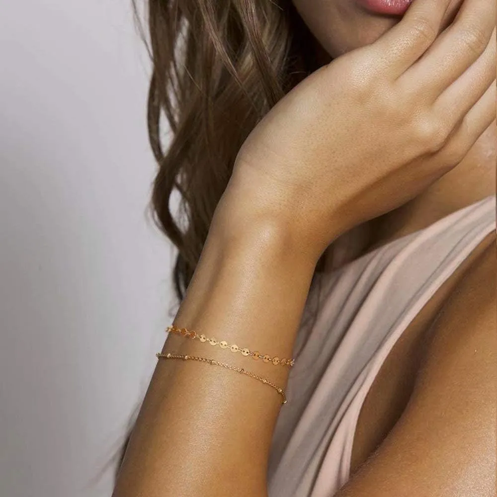 Dainty Gold Bracelets for Women, 14K Gold Plated Adjustable Layered Bracelet Cute Evil Eye Oval Chain Pearl Bar Turtle Gold Bracelets for Women Jewelry