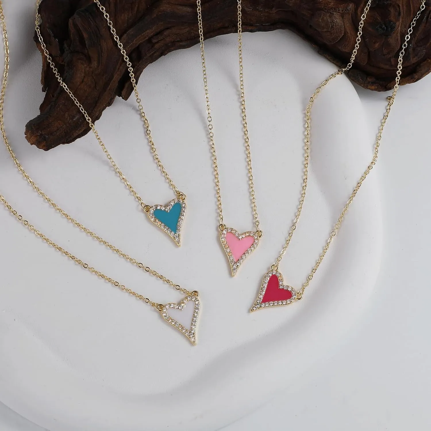 Dainty Heart Necklace for Women, 14k Gold Plated/Rose Gold/Silver Tiny Cute Heart Pendant Necklace Minimalist Choker CZ Necklace Jewelry Gifts for Women