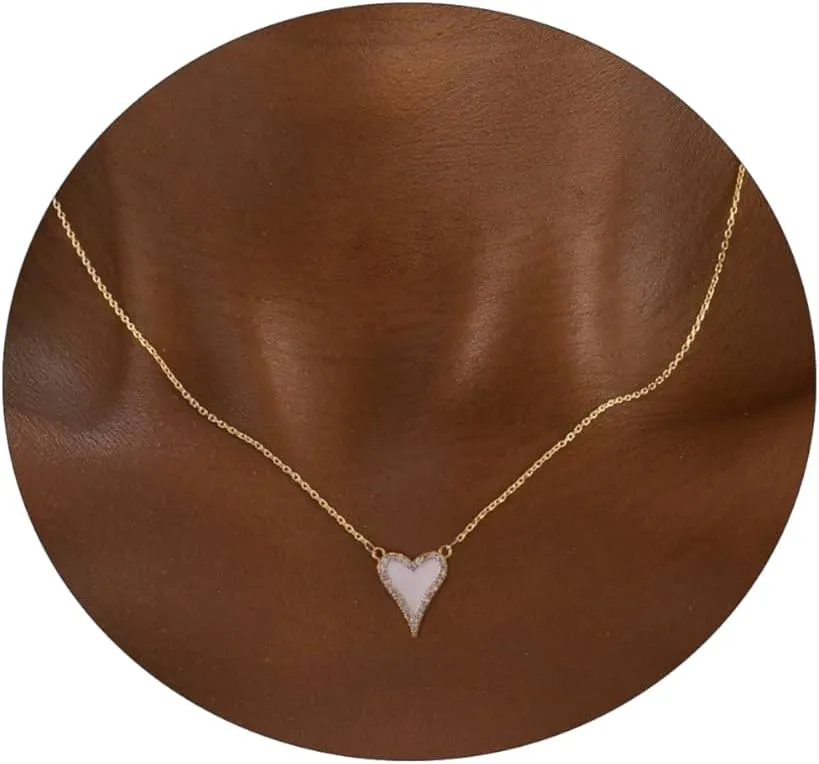 Dainty Heart Necklace for Women, 14k Gold Plated/Rose Gold/Silver Tiny Cute Heart Pendant Necklace Minimalist Choker CZ Necklace Jewelry Gifts for Women