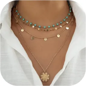 Dainty Layered Choker Necklace Bohemian Turquoise Necklace 14K Gold Plated Dainty Y Pendant Necklace Beach Fashion Pendant Choker
