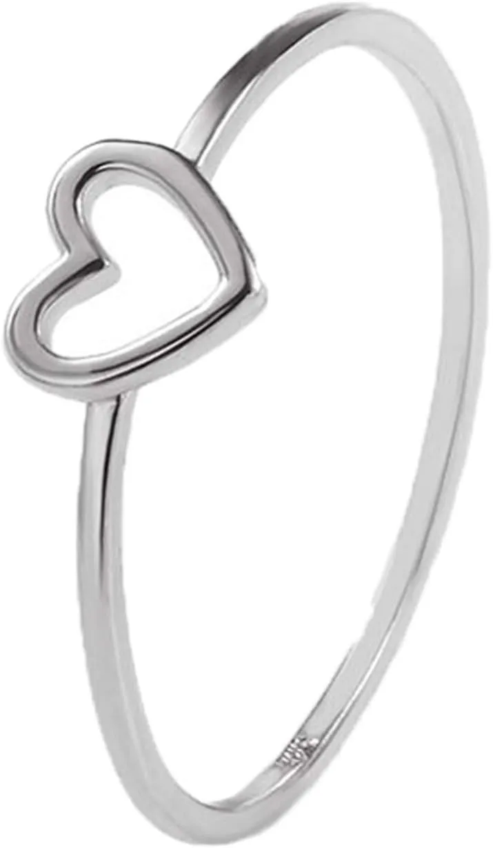 Dainty Tiny Gold Ring Heart Frame Ring, Gold Band, Yellow Gold, Love Heart Ring For Her