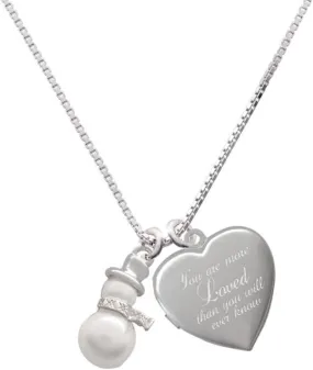Delight Jewelry Imitation Pearl Snowman You are More Loved Heart Locket Necklace