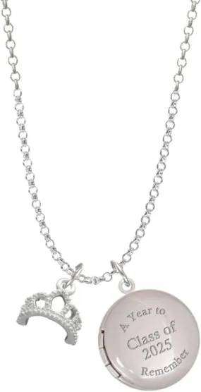 Delight Jewelry Silvertone Princess Tiara Class of 2025 Year to Remember Locket Charm Necklace, 19 2" Extender