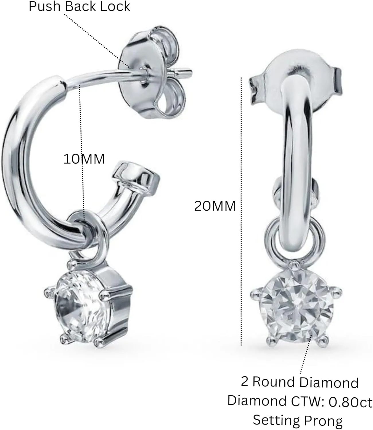 Diamond Dangle Earrings, 20mm Dangle Charm Stud, 14K Gold Diamond (0.80ct) Drop Earrings, Drop Hoop Stud, Gift For Har.