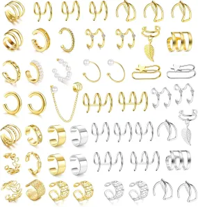 Dochais Ear Cuff Helix Cartilage Clip on Earrings Ear Cartilage Clip on Wrap Earrings Ear Cuffs for Women Men Non Piercing Ear Piercing Fake Earrings Set(Gold/Silver)