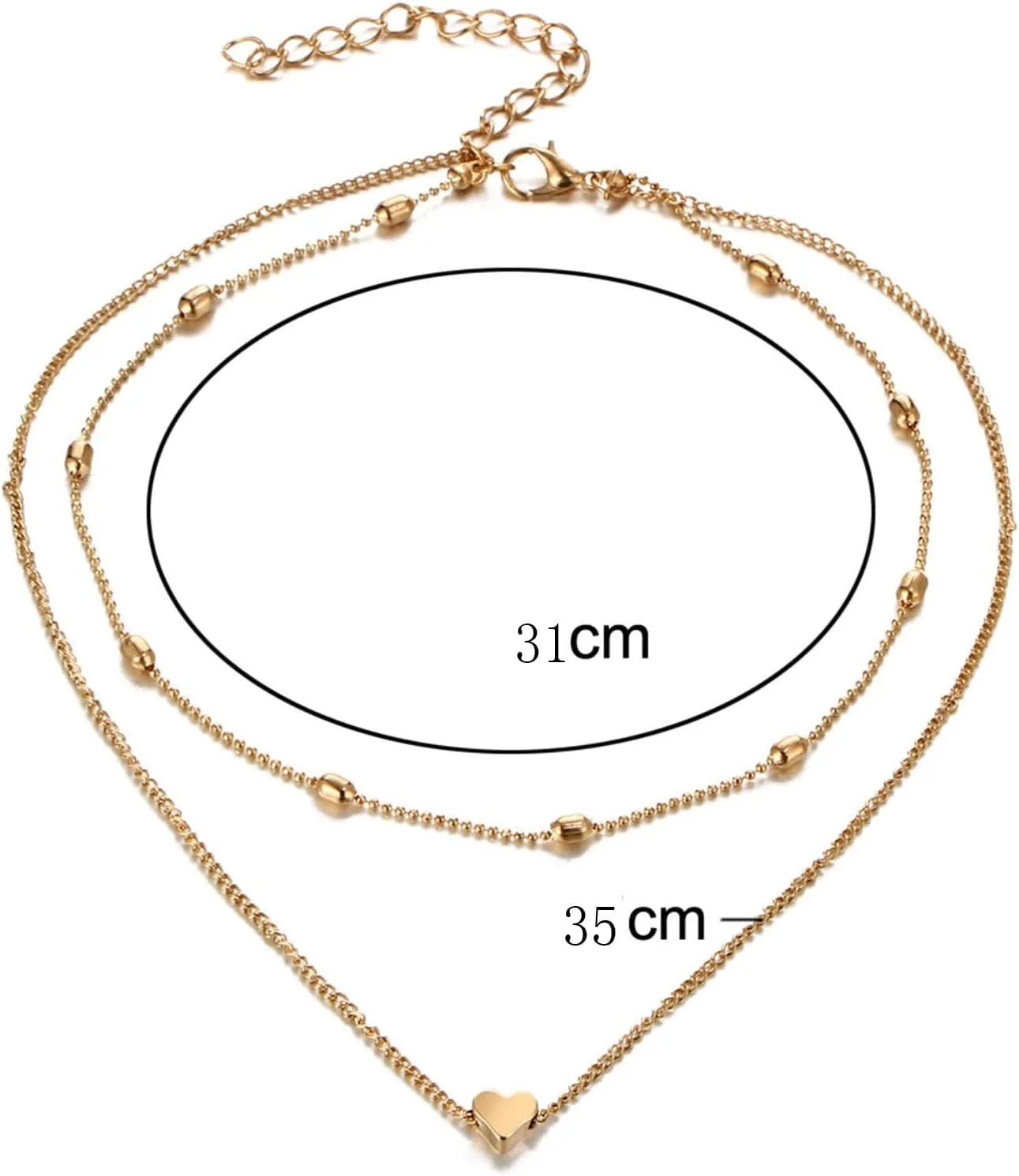 Double Layered Choker for Women Heart Pendant Necklace Classic Clavicle Chain (Silver, One Size)
