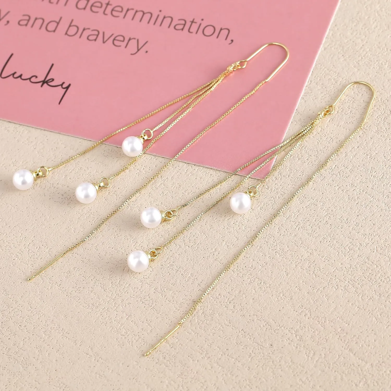 Drop Pearl Earrings, Long Tassel Pearl Chain Stud Earrings, Hypoallergenic, Wedding Earrings for Women