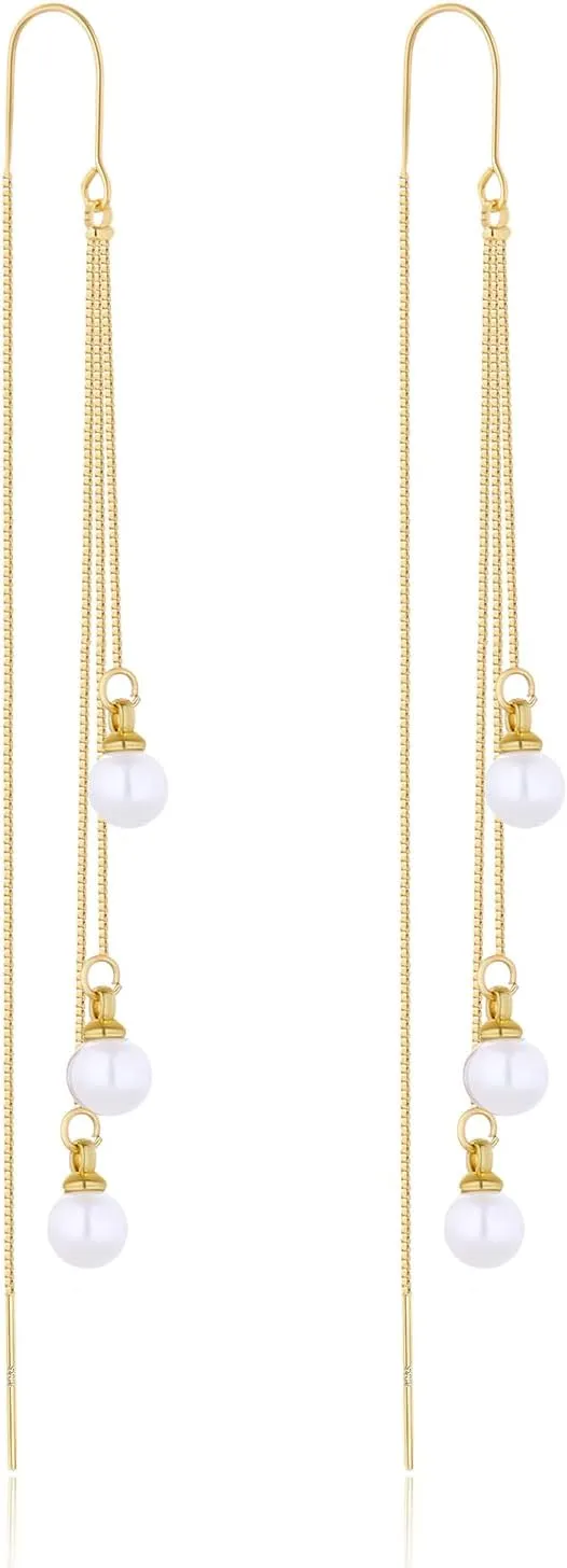 Drop Pearl Earrings, Long Tassel Pearl Chain Stud Earrings, Hypoallergenic, Wedding Earrings for Women