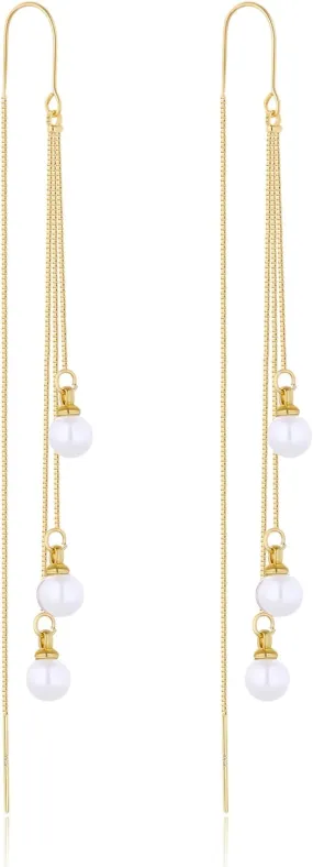 Drop Pearl Earrings, Long Tassel Pearl Chain Stud Earrings, Hypoallergenic, Wedding Earrings for Women