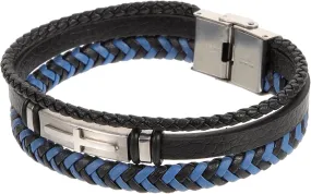 Durable Men's Bracelet Men's Stainless Steel Cross Bracelet Leather Bangle Fashionable and Elegant