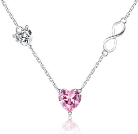 E 14K White Gold Plated Heart Necklaces For Women, Infinity Silver Necklace With Double Love Heart, Women'S Crystal CZ Pendant Necklace, Dainty Choker Cute Charm Jewelry Gifts for Her Mom Wife