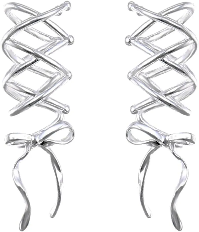 Ear Cuff Earrings for Women Bow Cartilage Non Piercing Earring Silver Earrings Clip On Earrings for Women Lightweight Hypoallergenic Hoop Earrings Fake Piercings for Women Teens Gifts