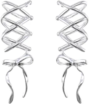 Ear Cuff Earrings for Women Bow Cartilage Non Piercing Earring Silver Earrings Clip On Earrings for Women Lightweight Hypoallergenic Hoop Earrings Fake Piercings for Women Teens Gifts