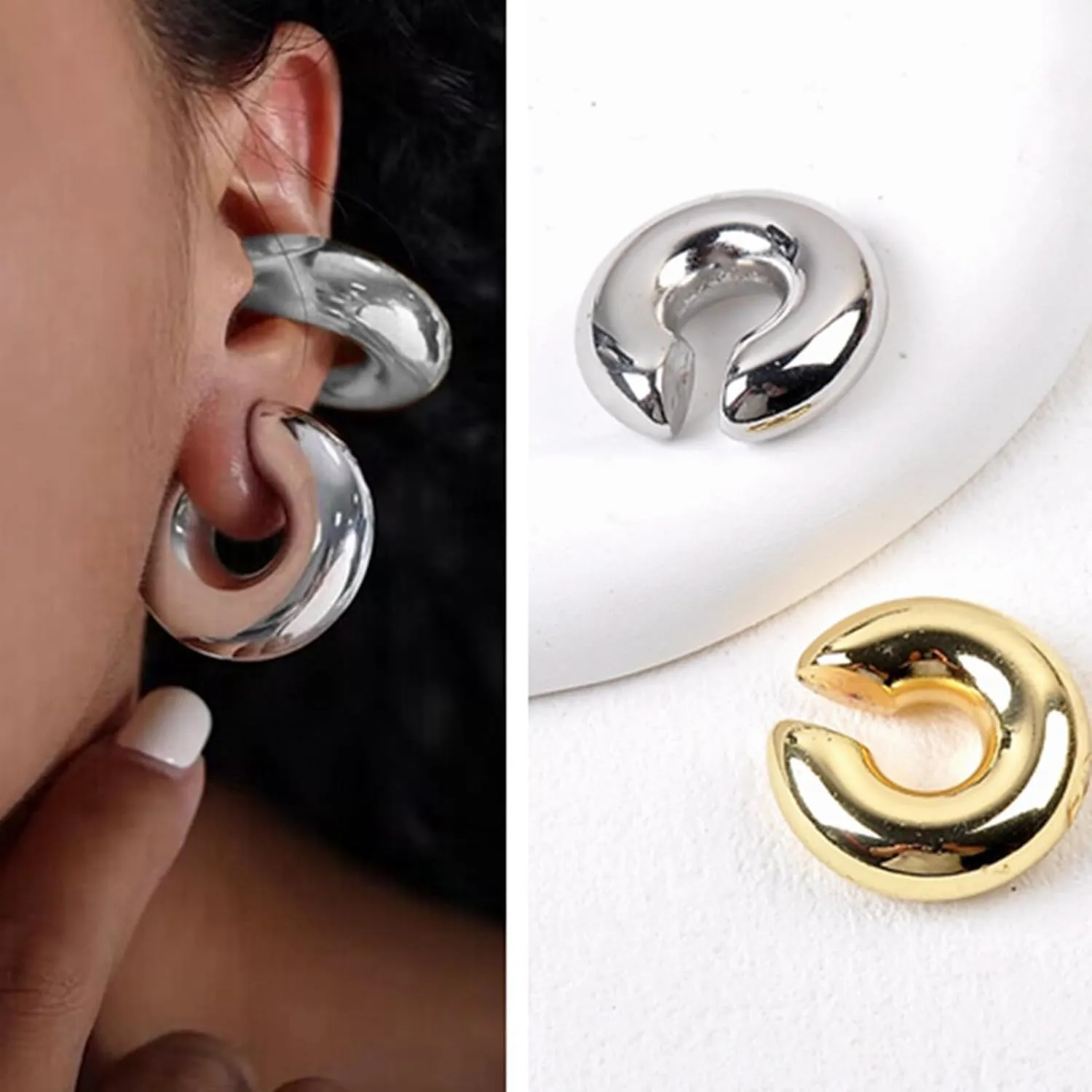 Ear Cuffs for Women Non Piercing 14K Gold Fake Ear Piercings Hypoallergenic Ear Cuffs Non Piercing Silver Sparkle Clip On Earrings Gold Cartilage Earring Ear Cuff Earrings for Women