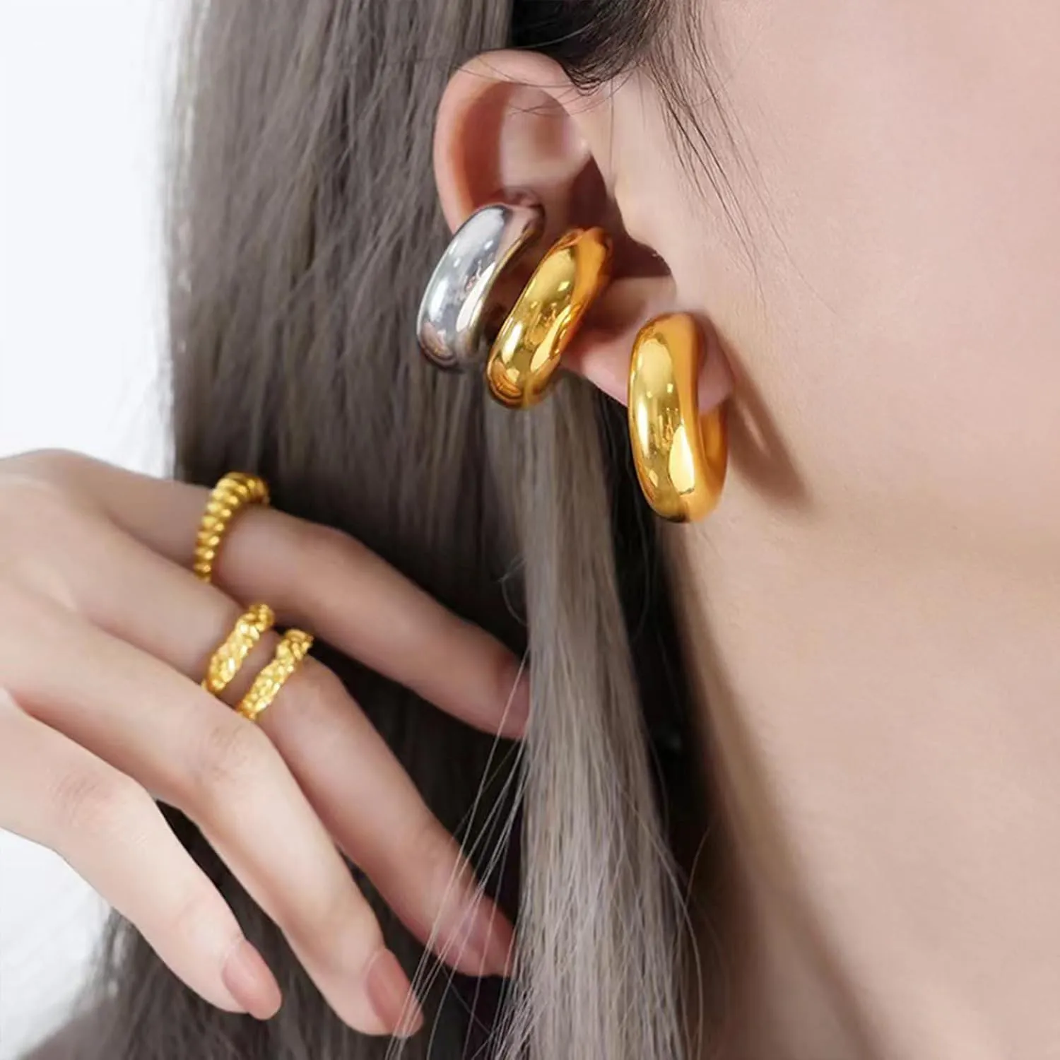 Ear Cuffs for Women Non Piercing 14K Gold Fake Ear Piercings Hypoallergenic Ear Cuffs Non Piercing Silver Sparkle Clip On Earrings Gold Cartilage Earring Ear Cuff Earrings for Women