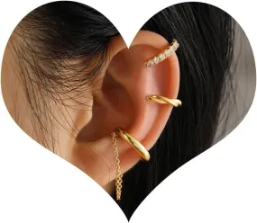 Ear Cuffs for Women Non Piercing Thin Ear Cuffs Dainty 14k Gold Plated Cuff Earrings Trendy Cubic Zirconia Cartilage Clip on Earrings Set Stack Minimalist Jewelry Gifts