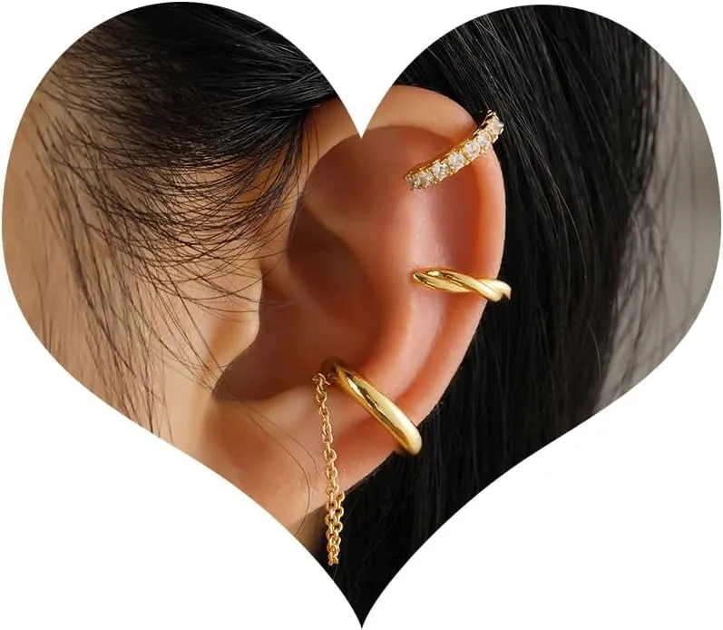 Ear Cuffs for Women Non Piercing Thin Ear Cuffs Dainty 14k Gold Plated Cuff Earrings Trendy Cubic Zirconia Cartilage Clip on Earrings Set Stack Minimalist Jewelry Gifts