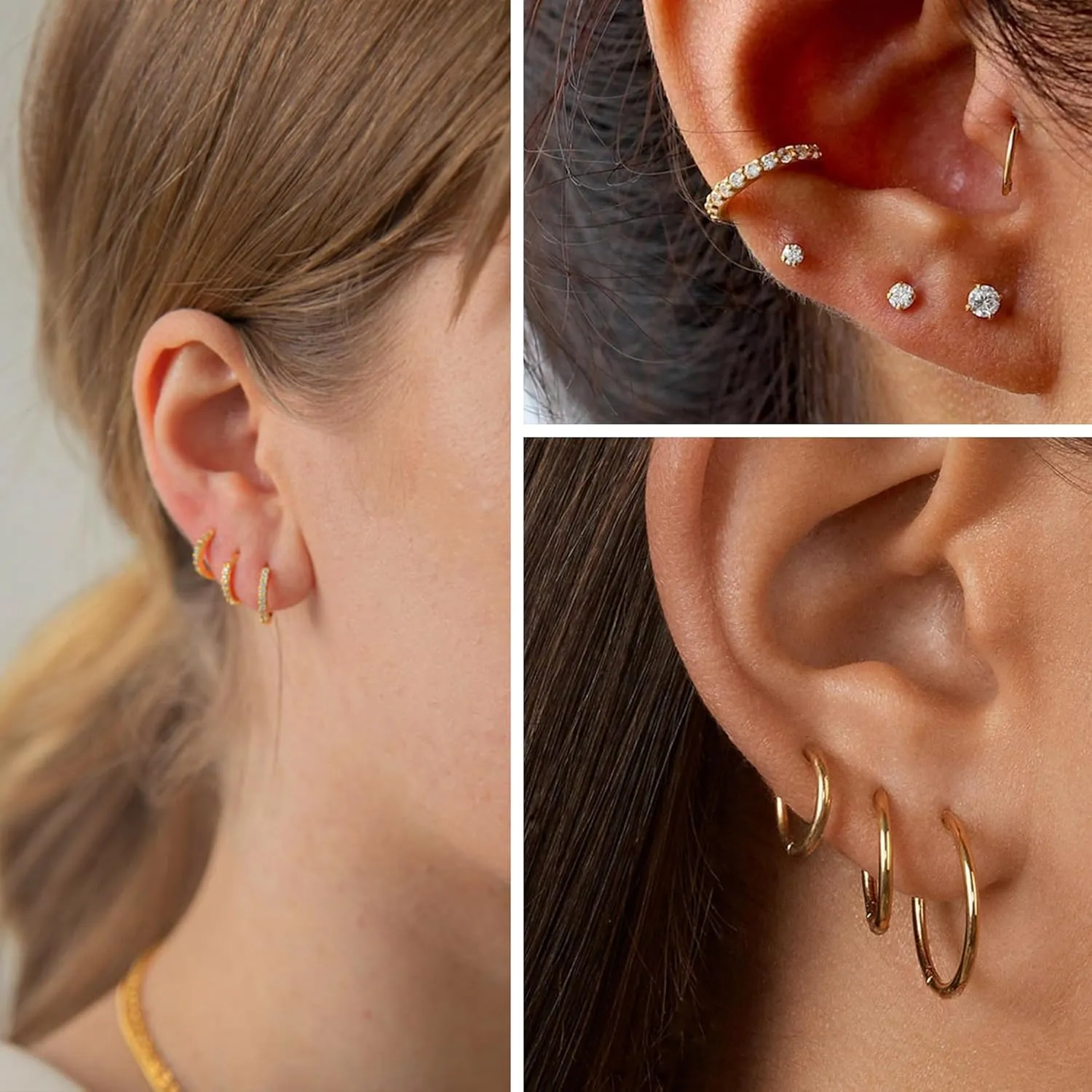 Earring Sets for Multiple Piercing | 14K Gold Plated Studs Earrings and Hoops Set Hypoallergenic Small Hoop CZ Ball Studs Earrings for Women Girls6 Pairs